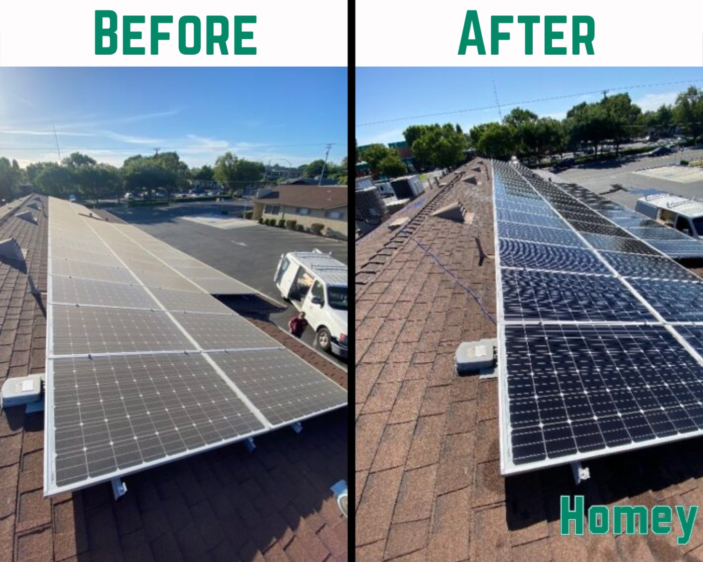 Solar panel cleaning before and after results in Salt Lake & Utah County
